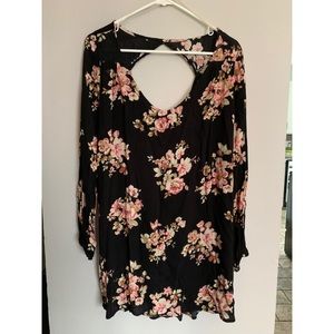 black & floral long sleeve mini dress